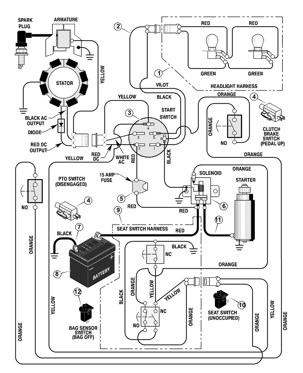 Electrical System Diagram and Parts List for 312003X50A 2003 Briggs and Stratton Lawn Tractor
